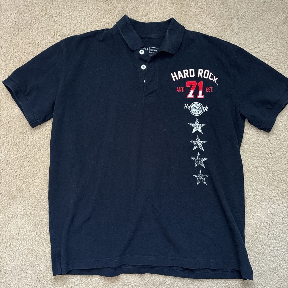 Y2K Hard Rock Cafe Men's Black Polo Shirt